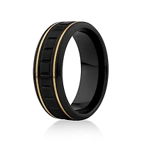 Square Texture Ring Black Titanium with 10kt Yellow Gold Inlays