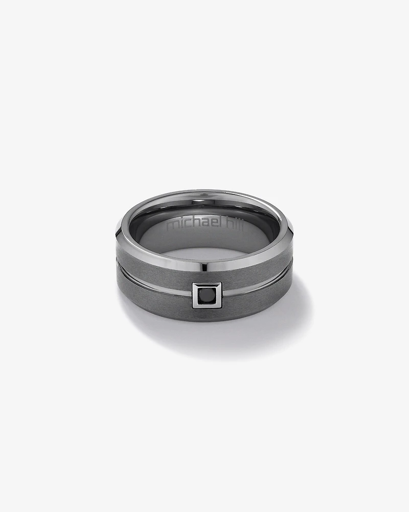 Ring with Enhanced Black Diamond in Grey Sapphire Tungsten
