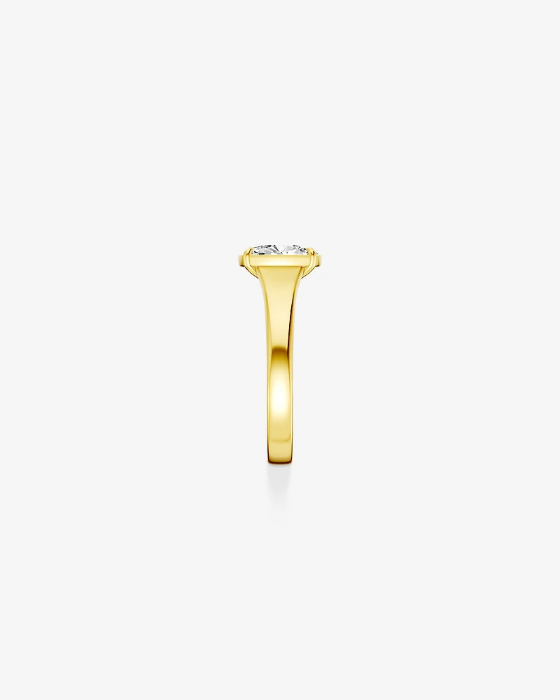 Carat Laboratory-Grown Elongated Cushion Diamond Solitaire Four Claw with Low Set Bezel Engagement Ring in 14kt Yellow Gold