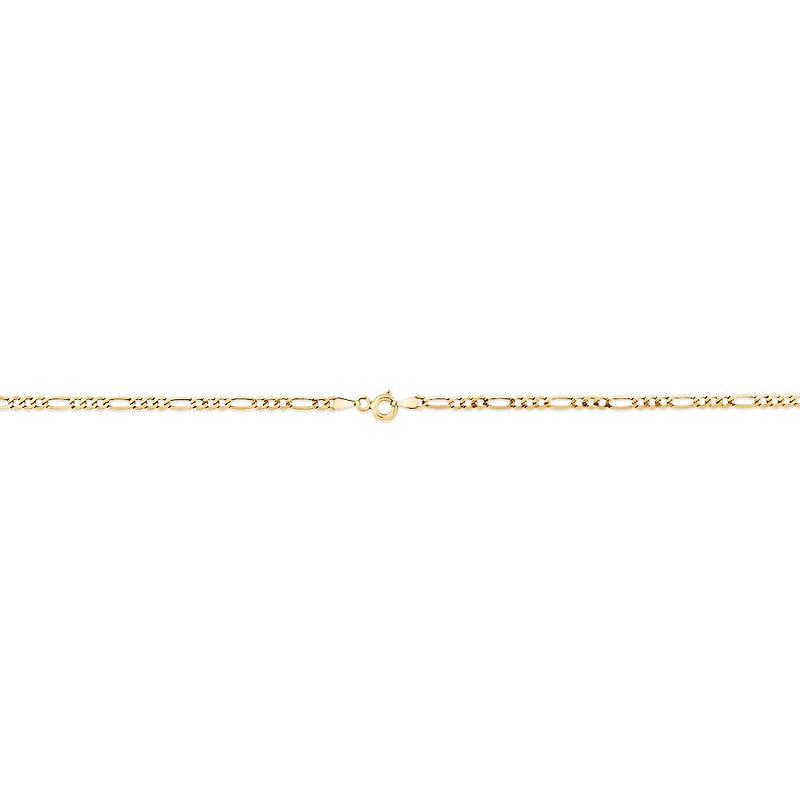 Chaîne figaro creuse en or jaune 10 K de 60 cm, largeur de 2 à 2,5 mm