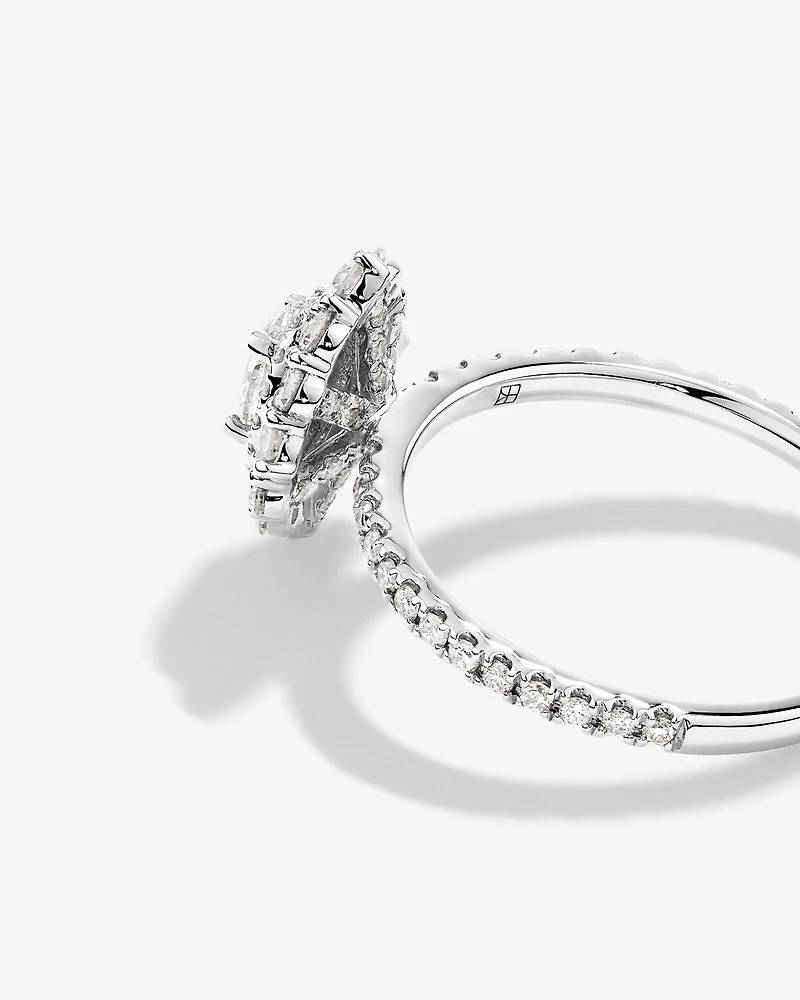1.04 Carat TW Oval Cut Diamond Fancy Halo Engagement Ring in 14kt White Gold