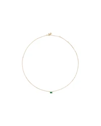 Oval Cut Green Emerald Gemstone and 0.05 Carat TW Diamond Halo Necklace in 10kt Yellow Gold