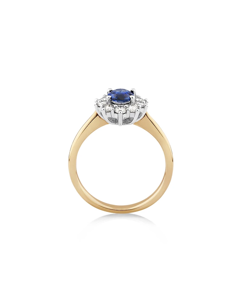 Bague en or jaune et blanc 14 K à saphir et à diamants totalisant 0,5 ct