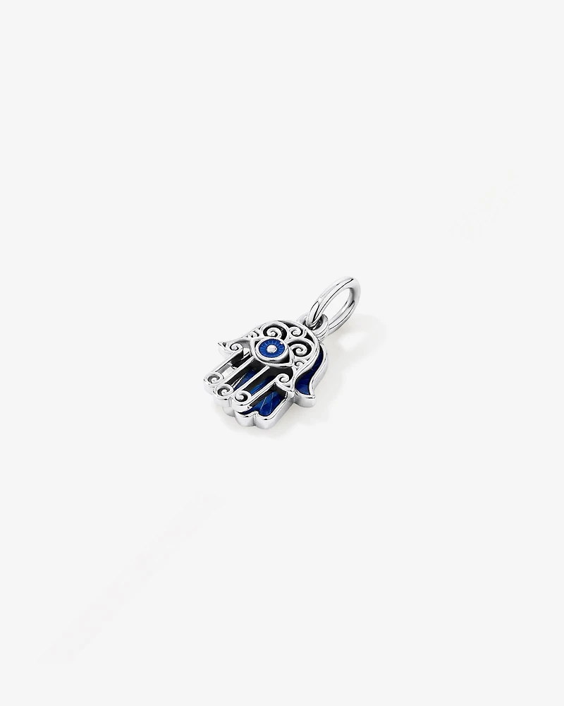 Blue Hamsa Hand Pendant in Sterling Silver