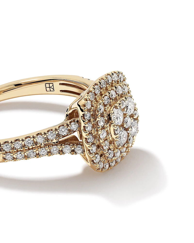 0.65 Carat TW Cushion Cluster Halo Diamond Ring in 10kt Yellow Gold