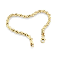 Bracelet à chaîne cordelette en or jaune 10 K de 19 cm, largeur de 4 à 4,5 mm