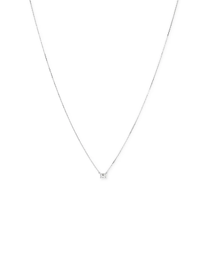 0.25 Carat TW Emerald Cut Diamond Solitaire Necklace in 18kt White Gold