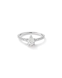 Bague de fiançailles en or blanc 14 K avec solitaire taille en poire et diamants totalisant 1,12 ct