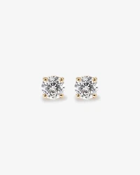 Boucles d'Oreilles Clous en Or Jaune 10kt avec Saphir Blanc Créé Ronde