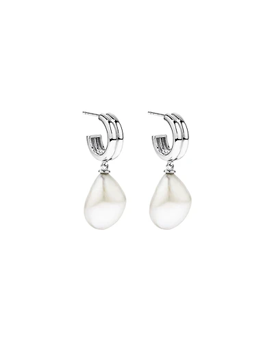Boucles d’oreilles goutte à deux rangs avec perles baroques d’eau douce cultivées en argent sterling