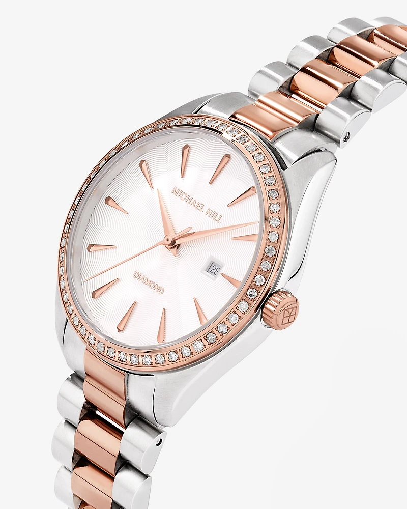 Women's 0.60 Carat TW Diamond Bezel Watch in Rose Tone Stainless Steel.