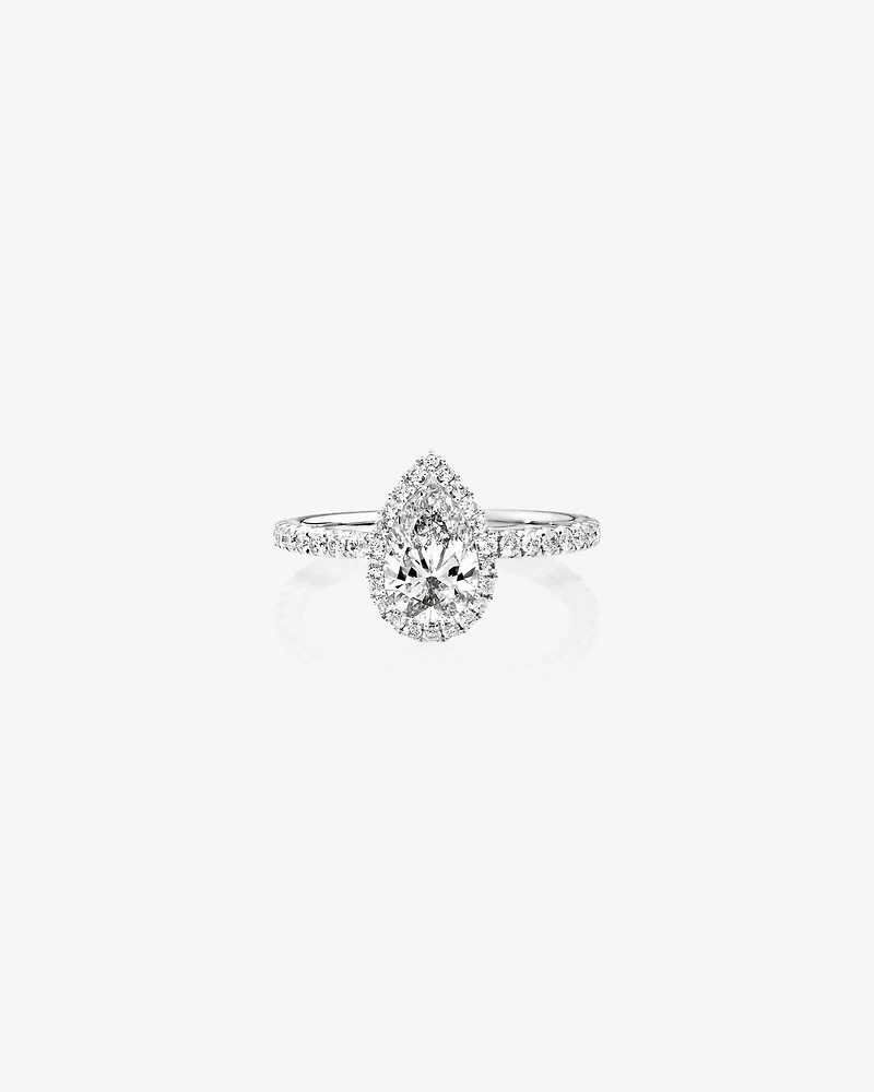 Bague de fiançailles à halo avec pierre taille en poire Sir Michael Hill Designer Fashion en or blanc 18 K avec diamants totalisant 1,36 ct