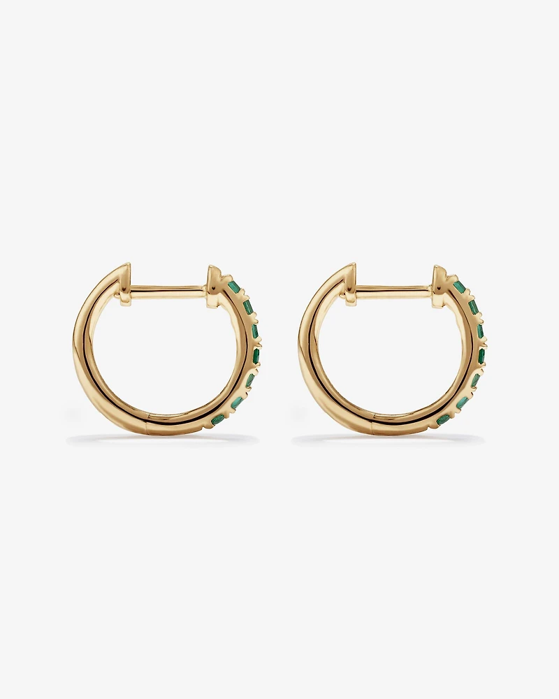 Boucles d'oreilles Huggie avec émeraude en or jaune 10 carats