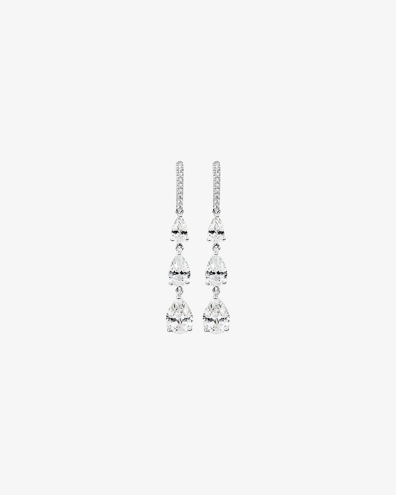 Pear Shape Cubic Zirconia Triple Drop Stud Earrings in Sterling Silver