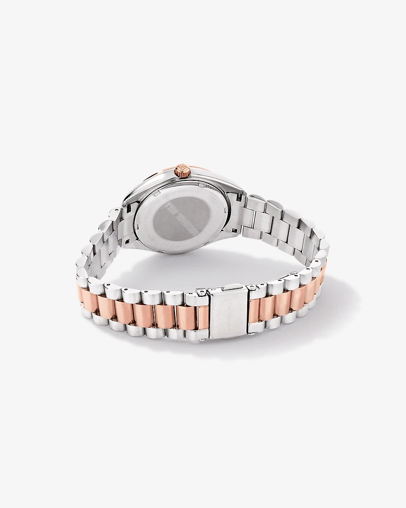 Women's 0.60 Carat TW Diamond Bezel Watch in Rose Tone Stainless Steel.
