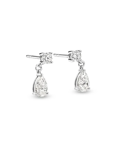 LAB. Drop Earrings with 1.00 Carat TW Pear and Round Brilliant Laboratory-Grown Diamonds in 10kt White Gold