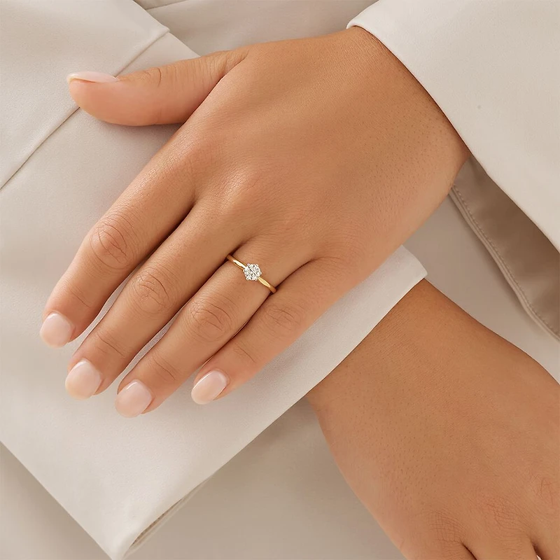 Bague de fiançailles en or jaune et blanc 18 K à diamant solitaire certifié totalisant 0,50 ct