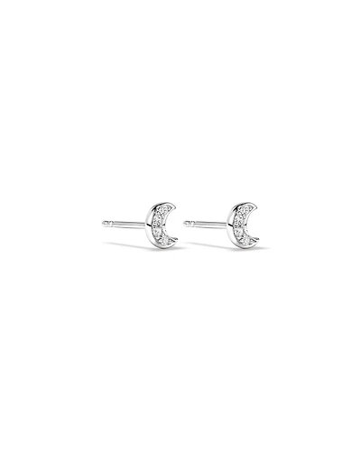 Crescent Moon Stud Earrings with Cubic Zirconia in Sterling Silver