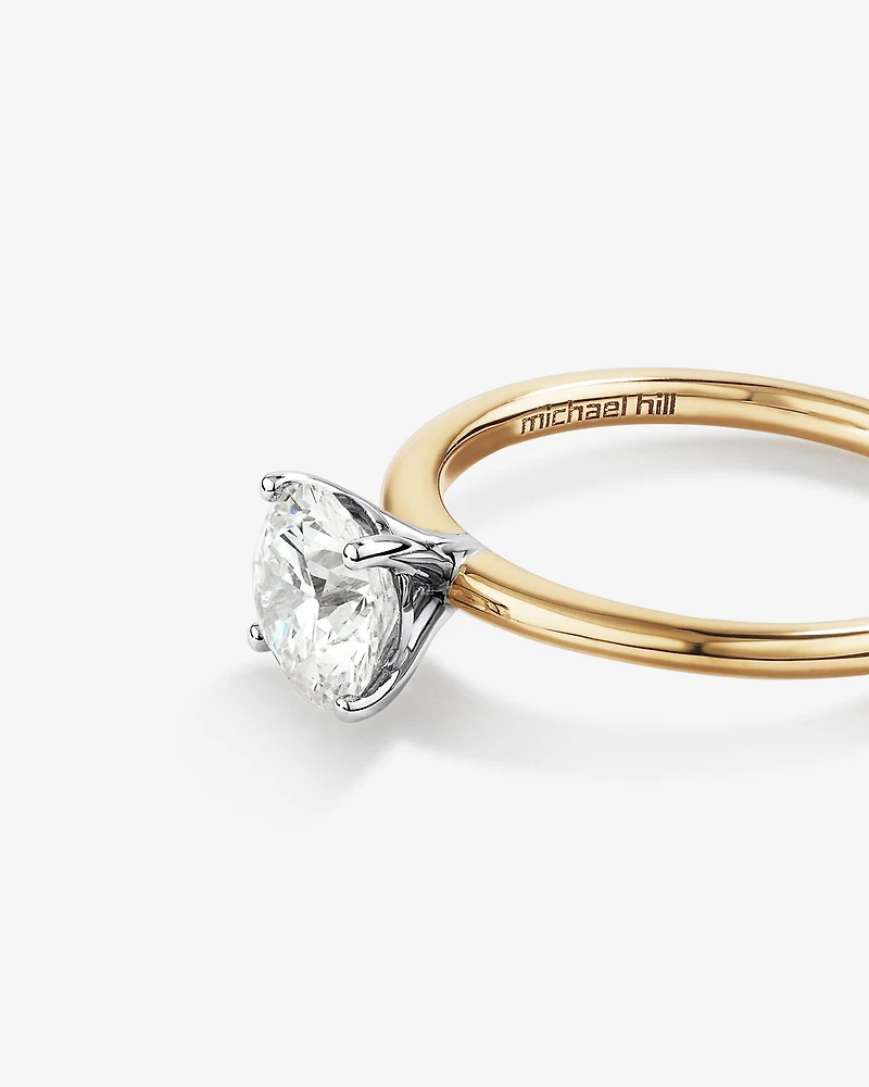 Bague De Fiançailles Solitaire En Diamant De Laboratoire Rond Brillant De 1,25 Carat Poids Total En Or Jaune Et Blanc 14 Carats
