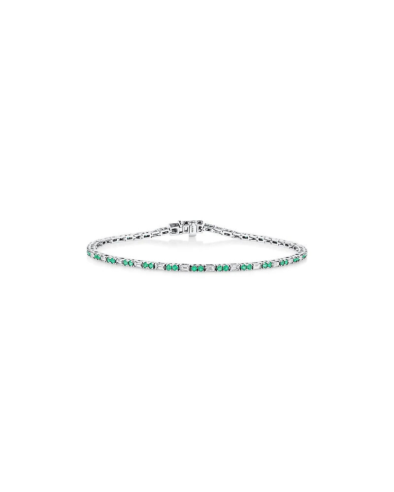 Bracelet de Tennis Dot Dash en Émeraude & Diamant avec 0,62 Carat TW en Or Blanc 10kt