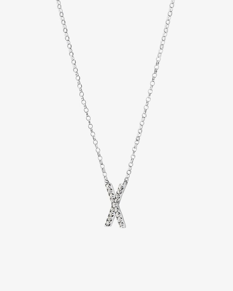 Collier à initiale X en or blanc 10 K avec diamants totalisant 0,10 ct