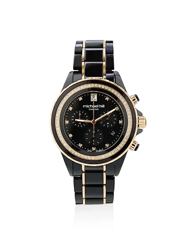 Chronograph Watch with 0.50 Carat TW of Diamonds Black Ceramic & Gold Tone Stainless Steel