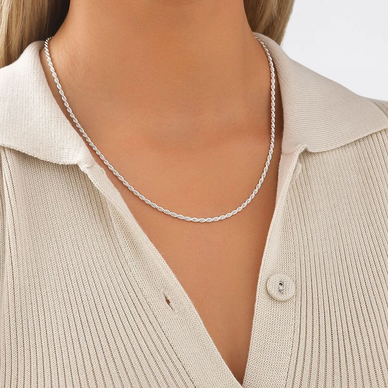 Chaîne cordelette en argent sterling de 50 cm, largeur de 2 à 2,5 mm