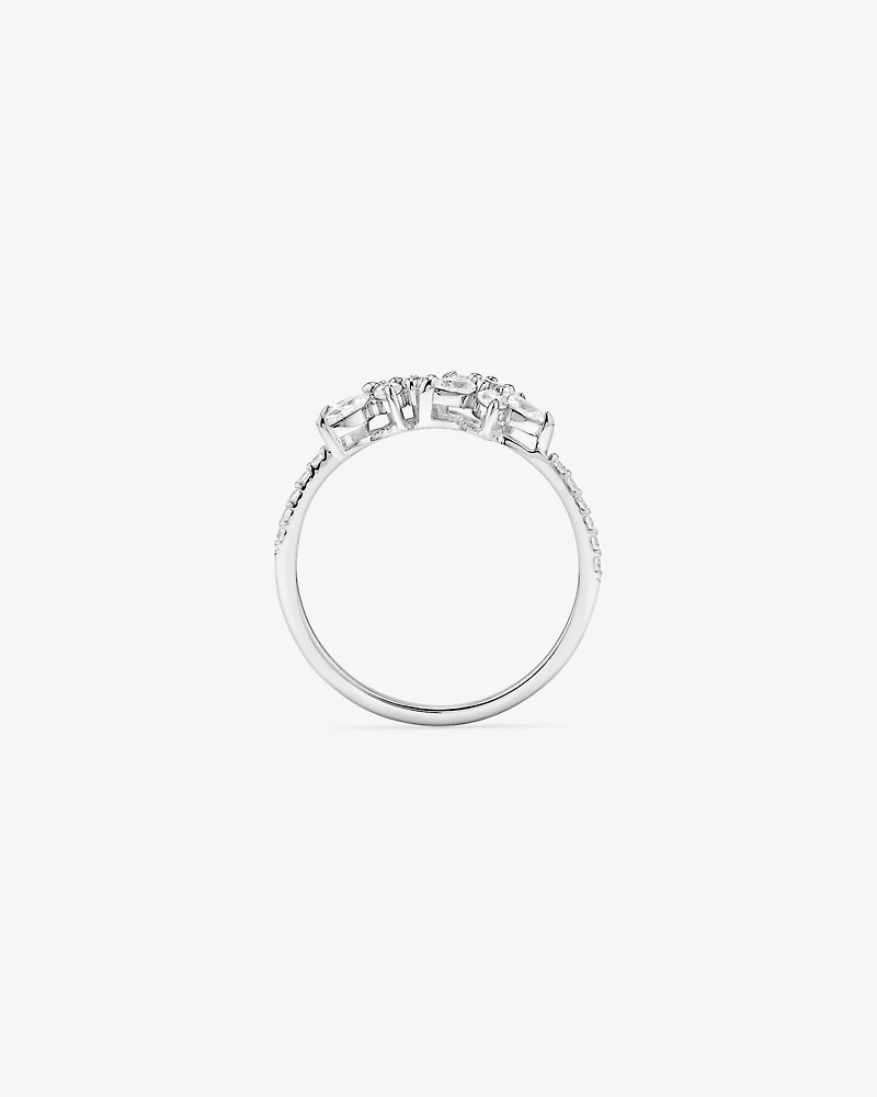 Floral Pavé Ring with Cubic Zirconia Sterling Silver