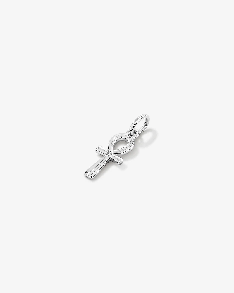 Ankh Pendant with Diamond Accent in Sterling Silver