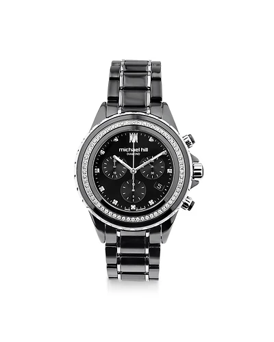 Unisex Chronograph Watch with 1/2 Carat TW of Diamonds Black Ceramic & Stainless Steel