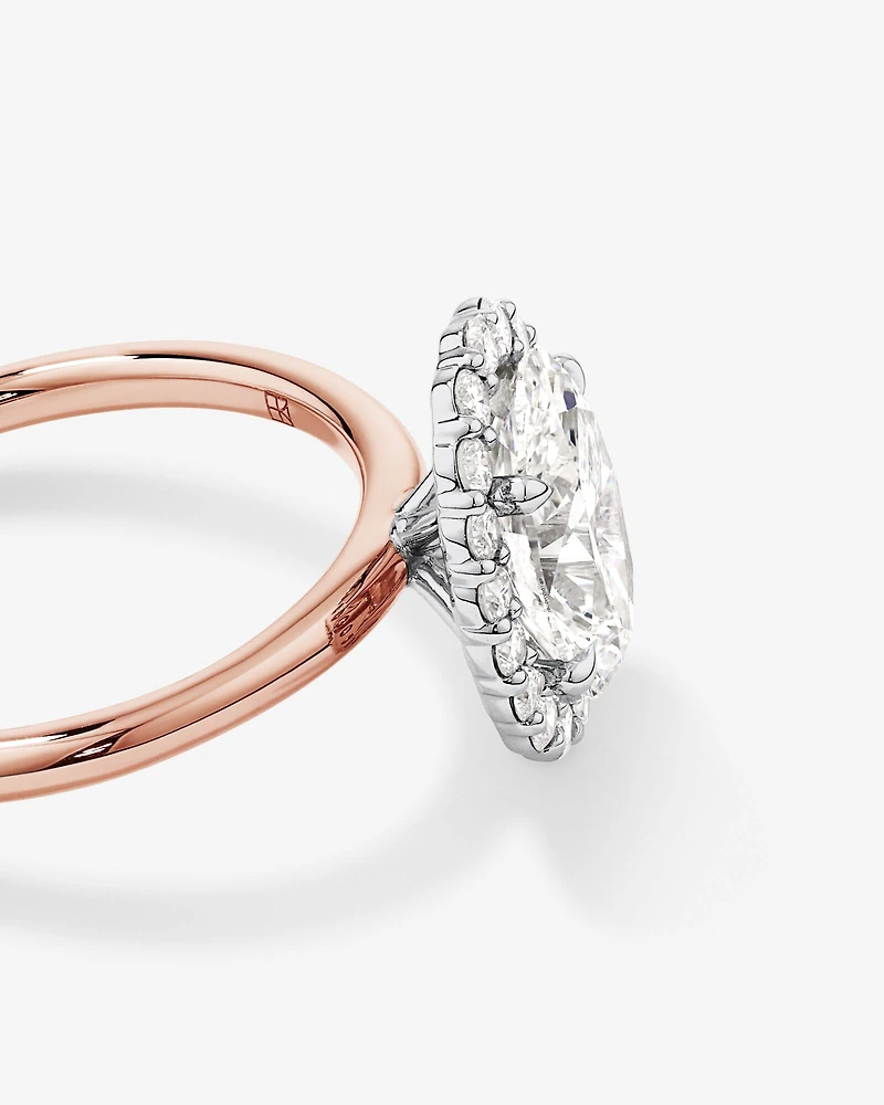 Bague de fiançailles en halo de diamants cultivés en laboratoire TW de 2,34 carats en or rose et blanc 14 carats