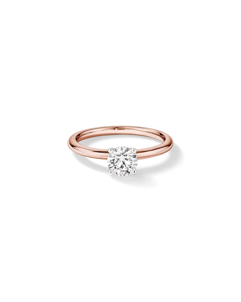 Bague de fiançailles solitaire ronde en diamants brillants de laboratoire TW de 0,70 carat en or rose et blanc 14 carats