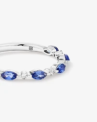 Bague En Argent Sterling Avec Pierre Précieuse En Saphir Bleu De Synthèse Taille Marquise Et Diamants