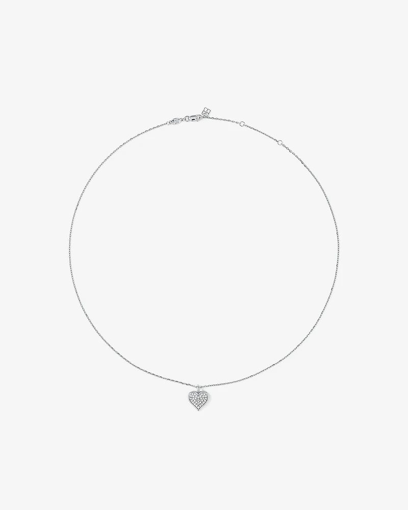 Cubic Zirconia Closed Heart Pendant Necklace in Sterling Silver