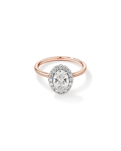 Bague de fiançailles en halo de diamants cultivés en laboratoire TW taille ovale de 1,46 carat en or rose et blanc 14 carats