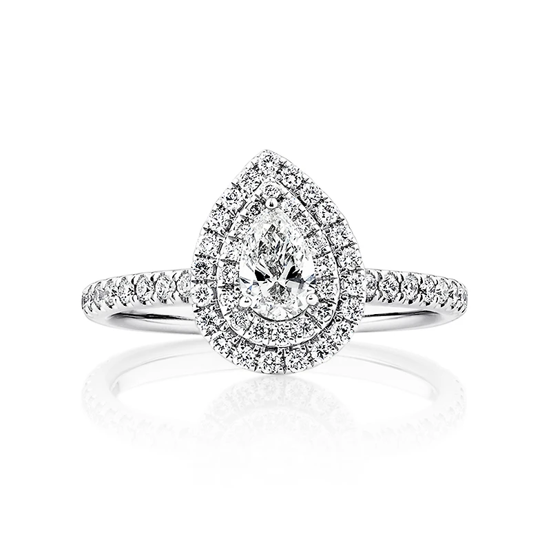 Double Halo Ring with 0.71 Carat TW of Diamonds in 18kt Gold