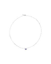 Oval Cut Blue Tanzanite Gemstone and 0.08 Carat TW Diamond Halo Pendant Necklace in 10kt White Gold