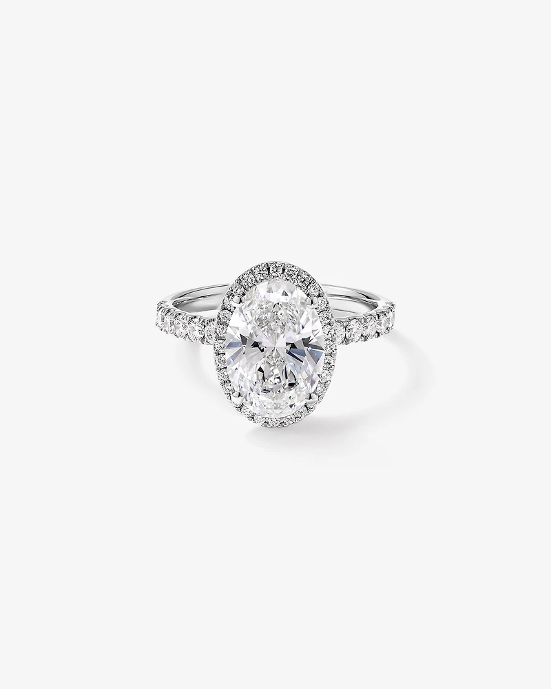 3.60 Carat TW Oval Cut Laboratory-Grown Diamond Halo Engagement Ring in 18kt White Gold