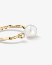 Bague ouverte en perles de culture d'eau douce et diamants en or jaune 10 carats