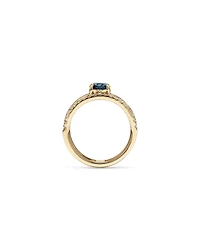 London Blue Topaz Double Band Ring with 0.25 Carat TWof  Diamonds in 10kt Yellow Gold