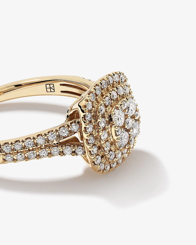 0.65 Carat TW Cushion Cluster Halo Diamond Ring in 10kt Yellow Gold