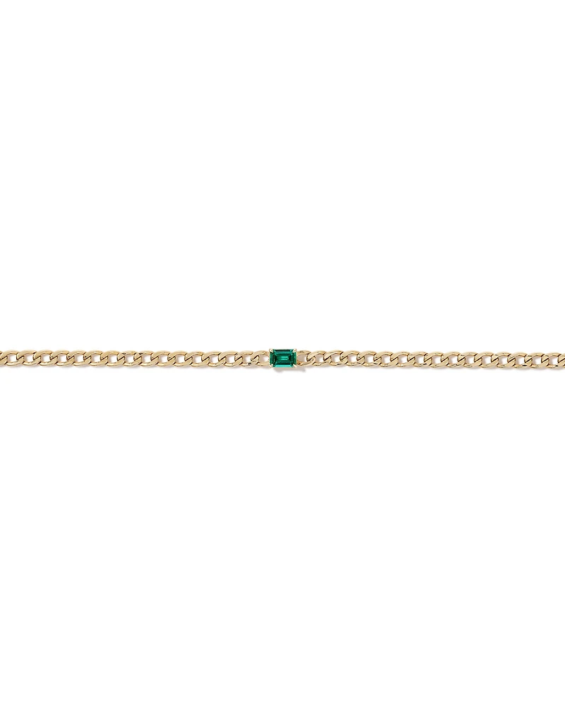 Bracelet à maillons gourmette avec émeraude créée en or jaune 10 carats