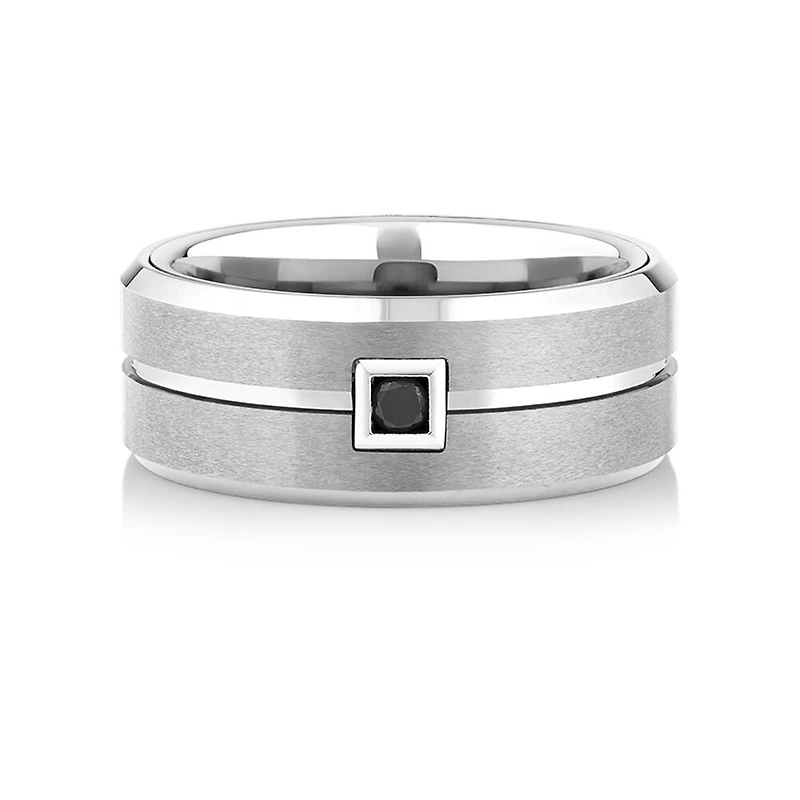 Ring with Enhanced Black Diamond in Grey Sapphire Tungsten