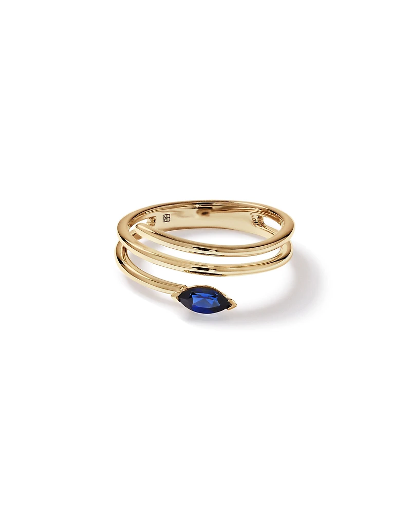 Bague Enveloppante avec Saphir Synthétique Marquise Est-Ouest en Or Jaune 10 carats