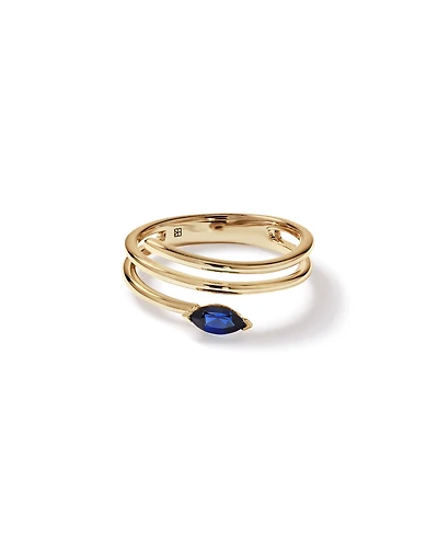 Bague Enveloppante avec Saphir Synthétique Marquise Est-Ouest en Or Jaune 10 carats
