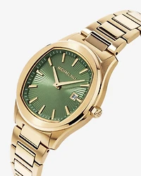 Quartz Watch in Gold Tone with Sunray-Patterned Green Dial