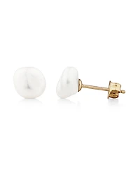 Boutons d'oreilles de 7 à 8 mm en or jaune 10 K avec perles baroques d'eau douce de culture