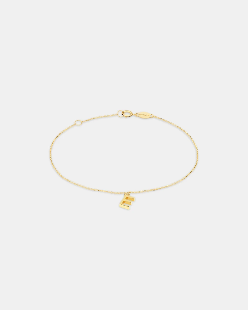 19cm (7.5") E Initial Bracelet in 10kt Yellow Gold