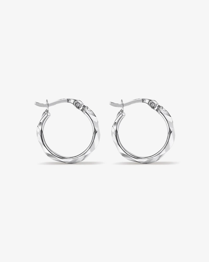 Grandes Créoles Miroir Avec Coupe Diamant En Argent Sterling