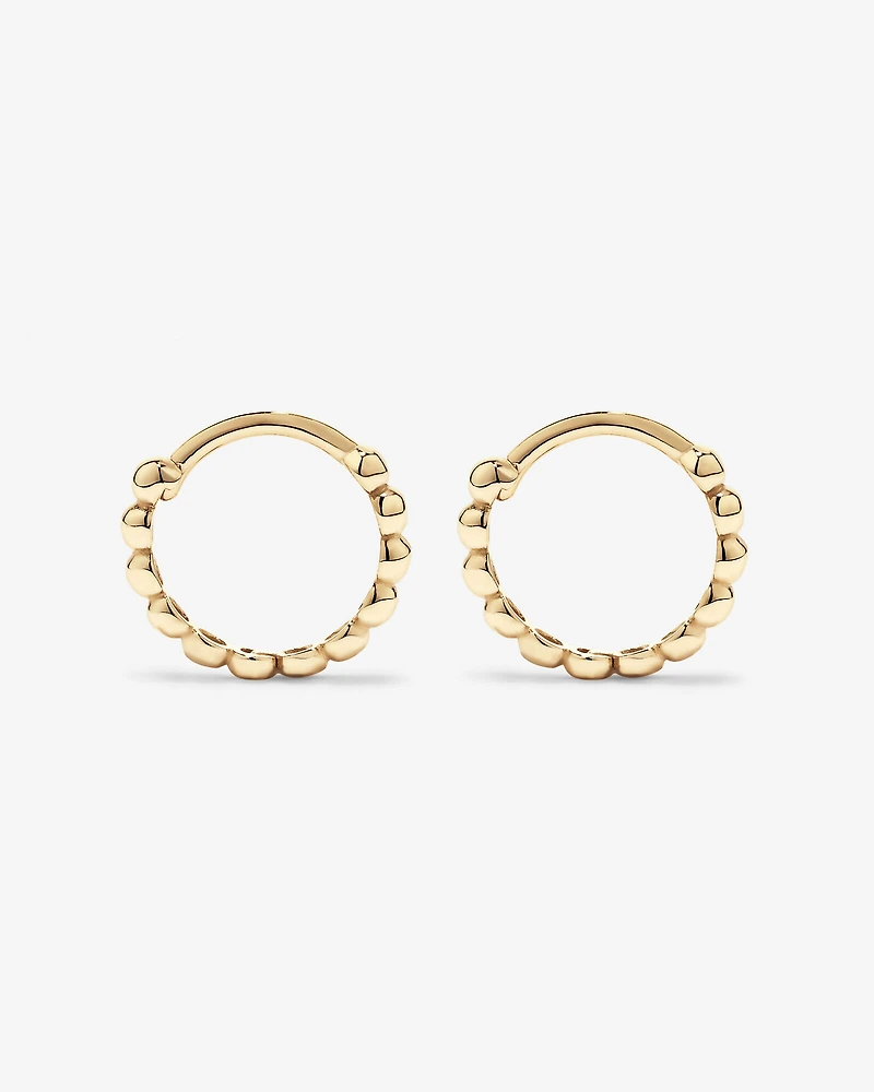 12mm Beaded Huggie Earrings in 10kt Yellow Gold